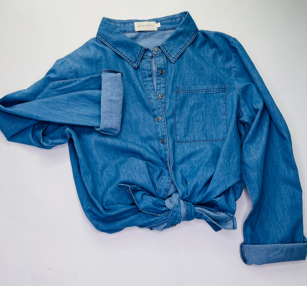 Denim button-up top